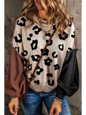 Leopard Slouchy Sweater Womens Size Medium Long Sleeve Casual Oversized NEW